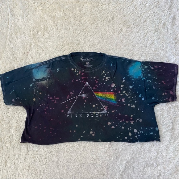 Pink Floyd Tops - Pink Floyd Dark Side of The Moon Black Bleach Tie Dye Cropped T-shirt Si…